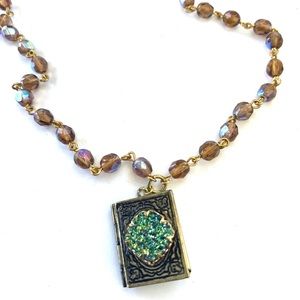 Cameo charm miniature picture brown faceted glass bead necklace gift heirloom